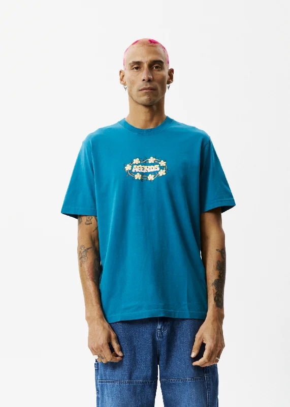 Boutique style AFENDS Mens Bloom - Retro Graphic Logo T-Shirt - Azure