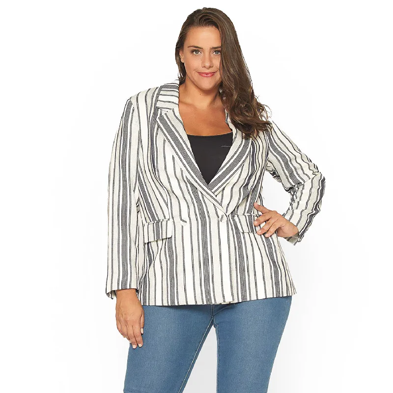 Chic Comfort Plus Size Stripe Blazer in Blue White