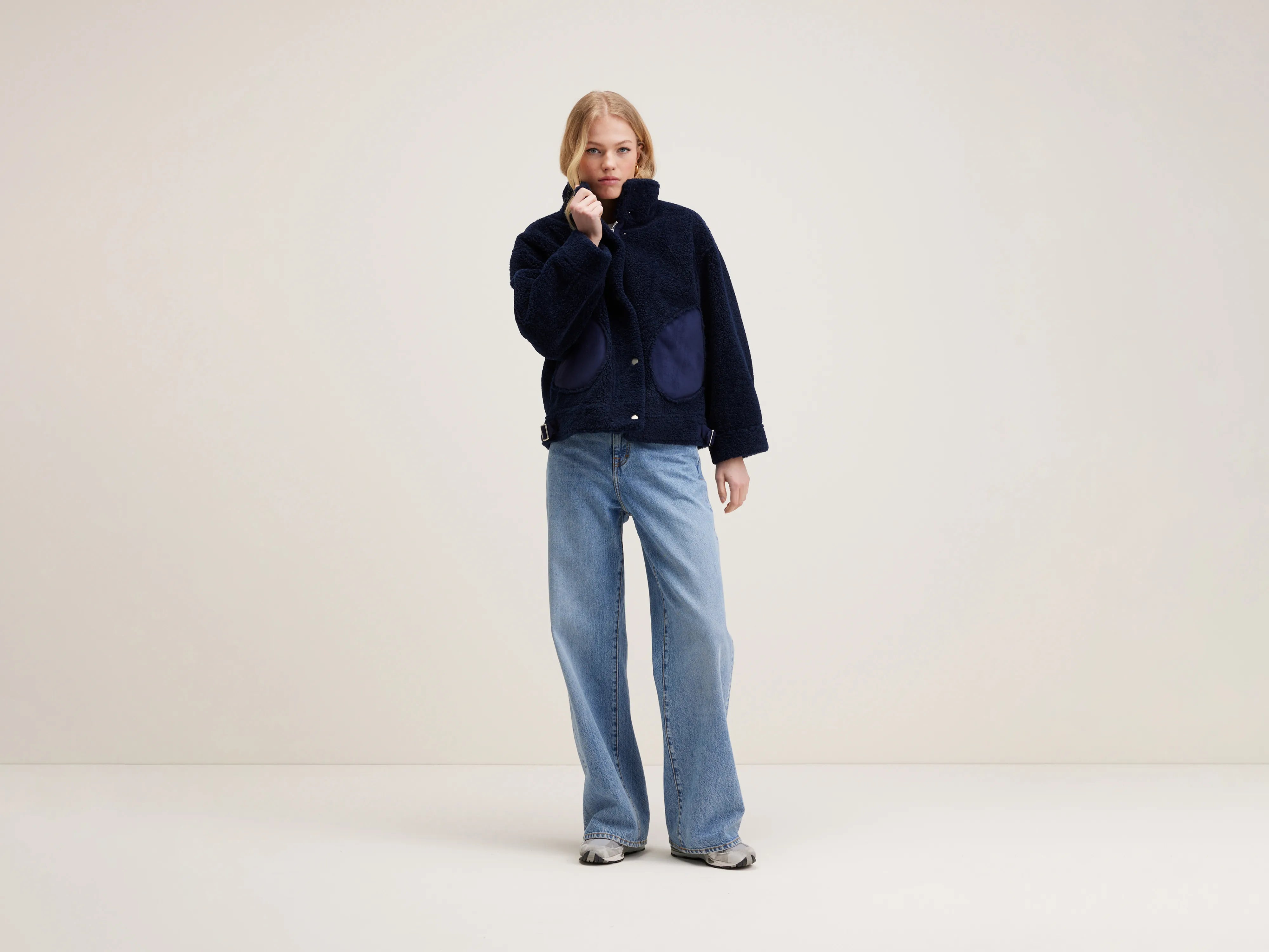 Retro Lace Fabric Edwige shearling jacket (242 / W / NAVAL)