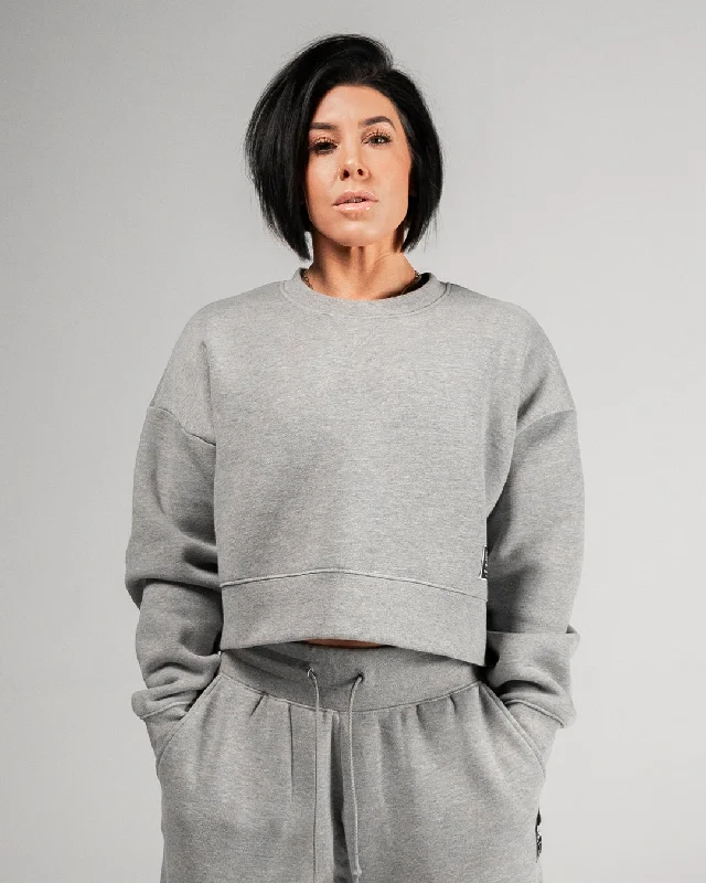 Cozy Dress WOMENS OVERSIZED CROP CREWNECK - HEATHER GREY