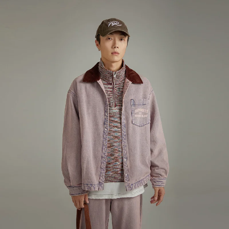 Bottom And Versatile Color Pocket University Collar Shacket