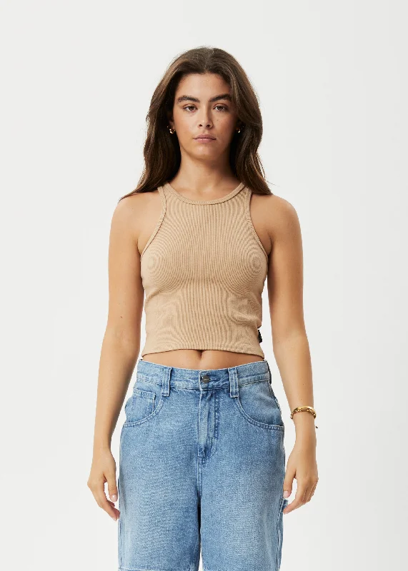 Outdoor Trend AFENDS Womens Pearly Cropped - Ribbed Singlet - Tan