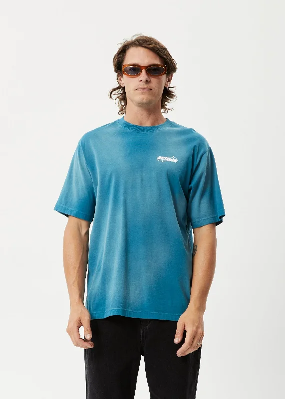Street Style AFENDS Mens Eternal - Retro Graphic Logo T-Shirt - Worn Azure