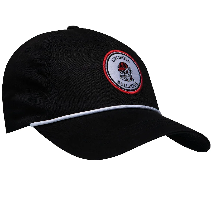 Urban Design Sense Vintage Bulldog Head Patch Rope Hat - Black Hat / White Rope