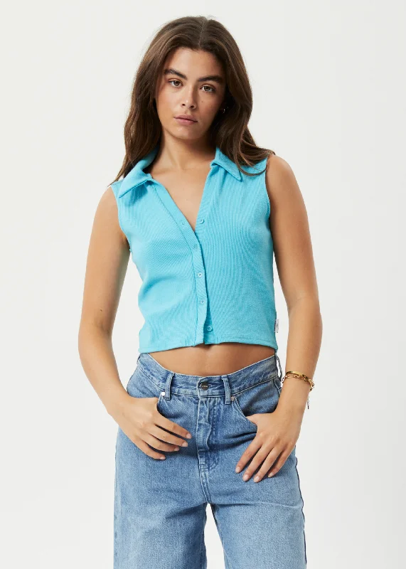 Elegant And Charming AFENDS Womens Eliza - Ribbed Sleeveless Shirt - Vivid Blue