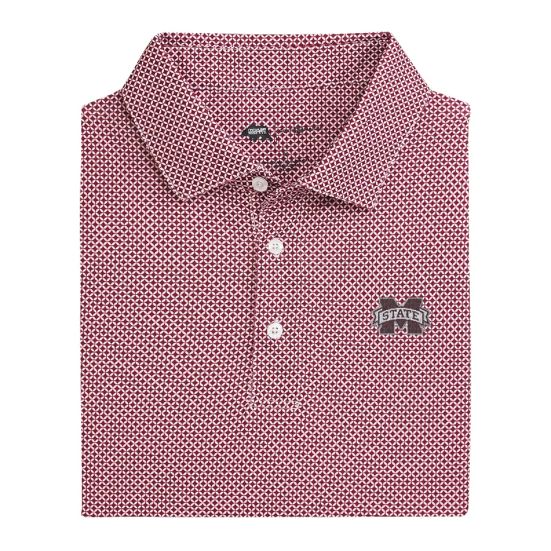European And American Style Mississippi State Scope Printed Performance Polo - Maroon