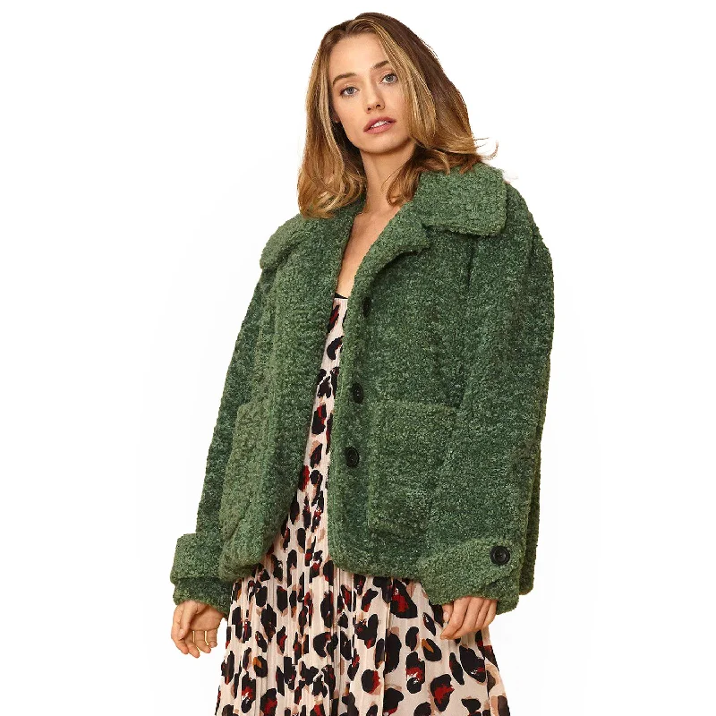 Street Style Women's Shearling Coat in Fall Forest
