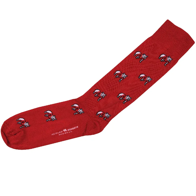 Versatile Style Standing Bulldog Mid-Calf Cotton Socks - Red