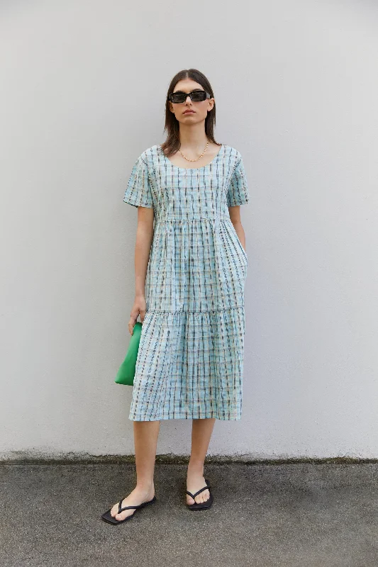 Celebrity Style PLAID TIERED MIDI DRESS