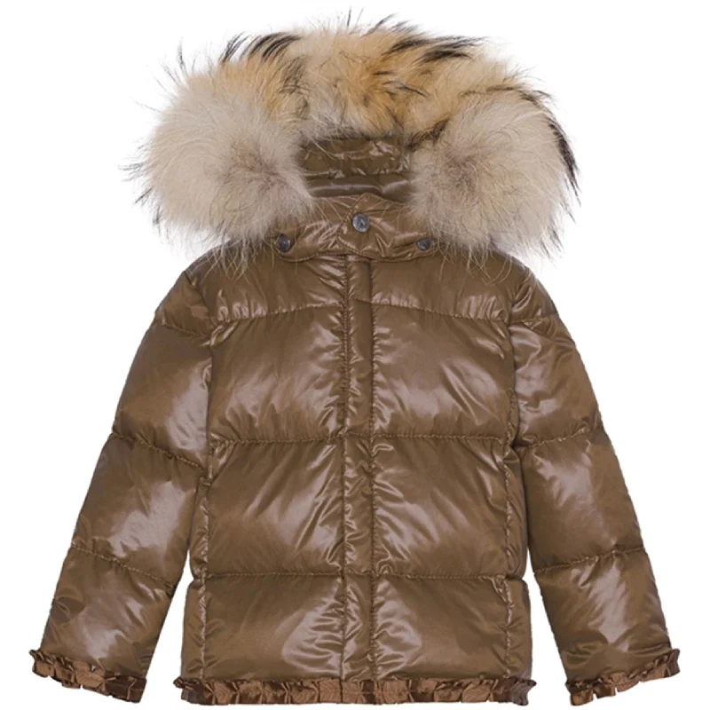 Personal Design Ver de Terre Featherlight Baby Girls Down Jacket w. Fur Kangaroo