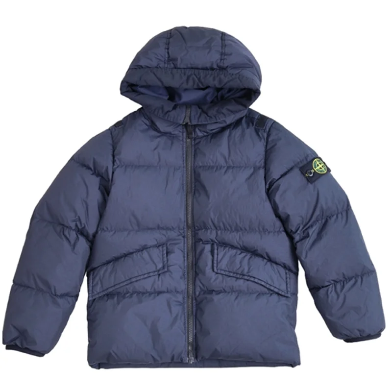 Embroidered Letters Stone Island Down Jacket Navy Blue