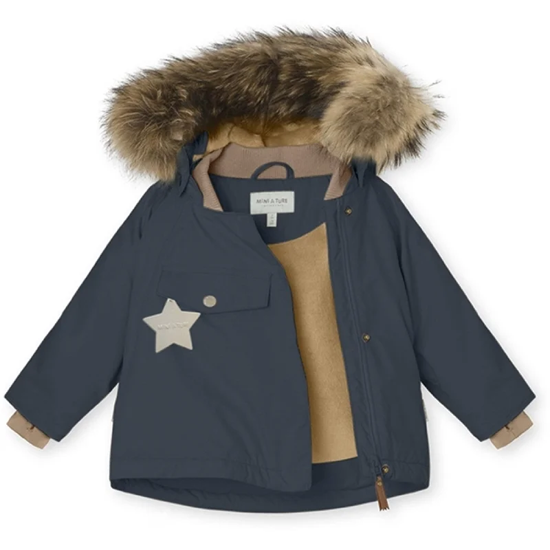 Designer Style MINI A TURE Wang Fleece Fur Winter Jacket Blue Nights