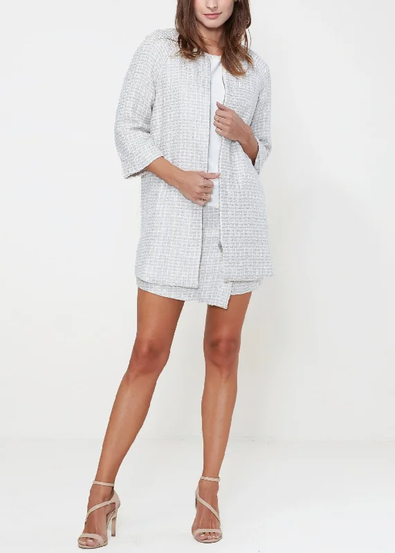 Exquisite workmanship Women's Basket Tweed Longline Jacket In Powdered Blue