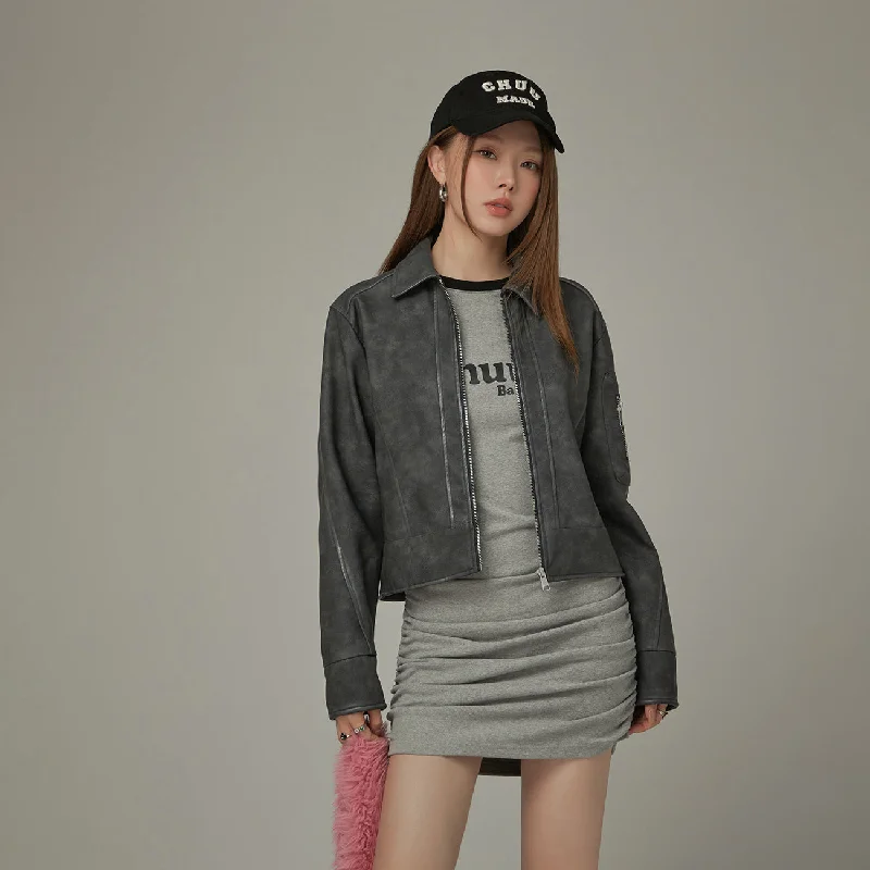 Soft Layers Simple Printed Leather Jacket