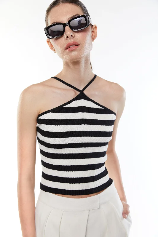 Fashionable and casual STRIPED HALTER TANK