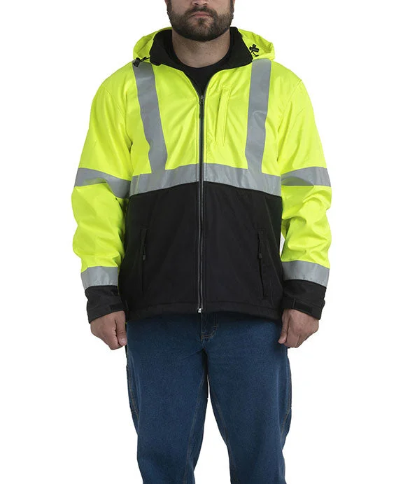 Fashion Must-have HVJS206 - Berne Mens Hi-Vis Class 3 Hooded Softshell Jacket