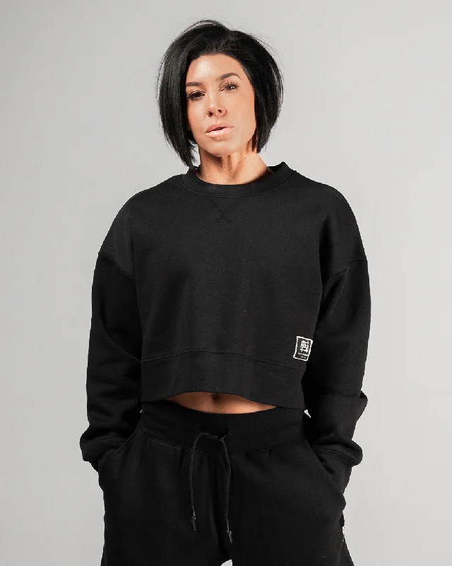 Weekend Style WOMENS OVERSIZED CROP CREWNECK - BLACK