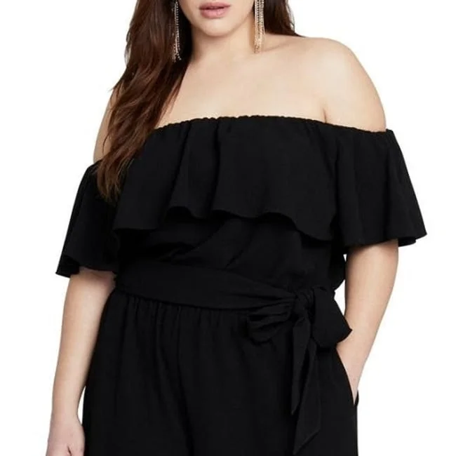 Simple Style Rachel Roy Women's Trendy Plus Off The Shoulder Jumpsuit Black Size 14W