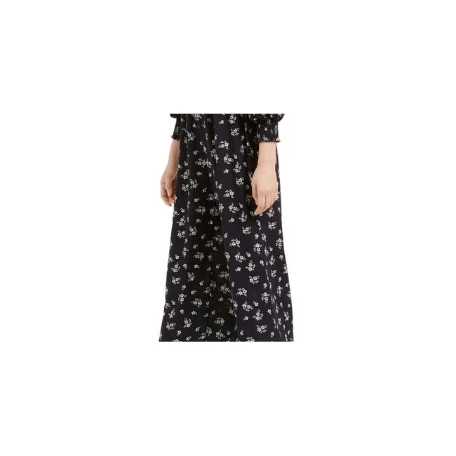 Loose Fit 1.State Women's Navy Floral Long Sleeve Off Shoulder Tea-Length Shift Formal Dress Black Size Large