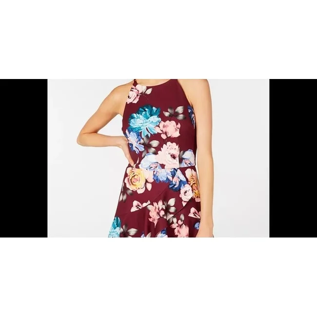 Casual And Versatile Bcx Women's Burgundy Zippered Floral Sleeveless Halter Mini Fit + Flare Dress Marron Size 13 Casual And Versatile Bcx Women's Burgundy Zippered Floral Sleeveless Halter Mini Fit + Flare Dress Marron Size 13