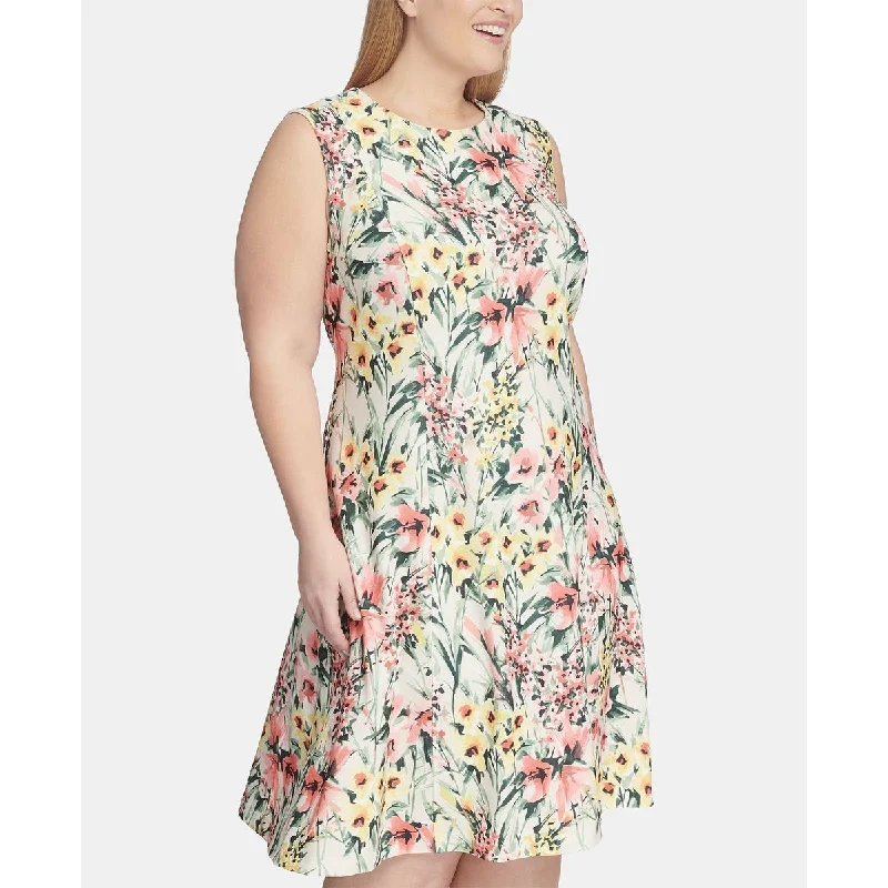 Fashion Concept Tommy Hilfiger Women's Floral Sleeveless Crew Neck Below The Knee Fit Flare Dress White Size 22W Fashion Concept Tommy Hilfiger Women's Floral Sleeveless Crew Neck Below The Knee Fit Flare Dress White Size 22W
