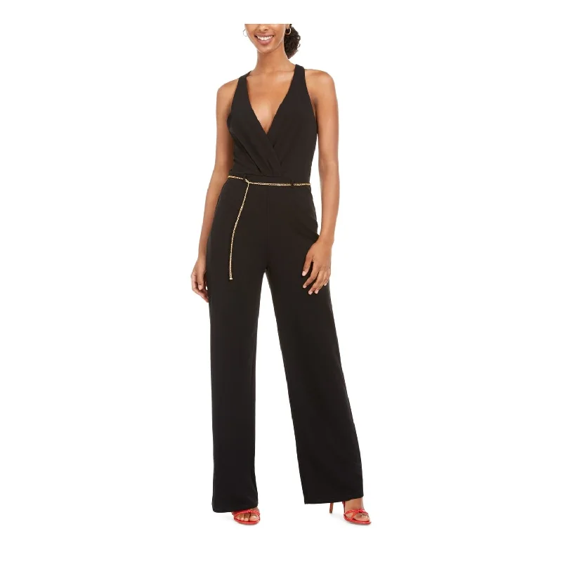 Unique Design Secrat Charm Women's Belted Sleeveless V Neck Jumpsuit Black Size 5
