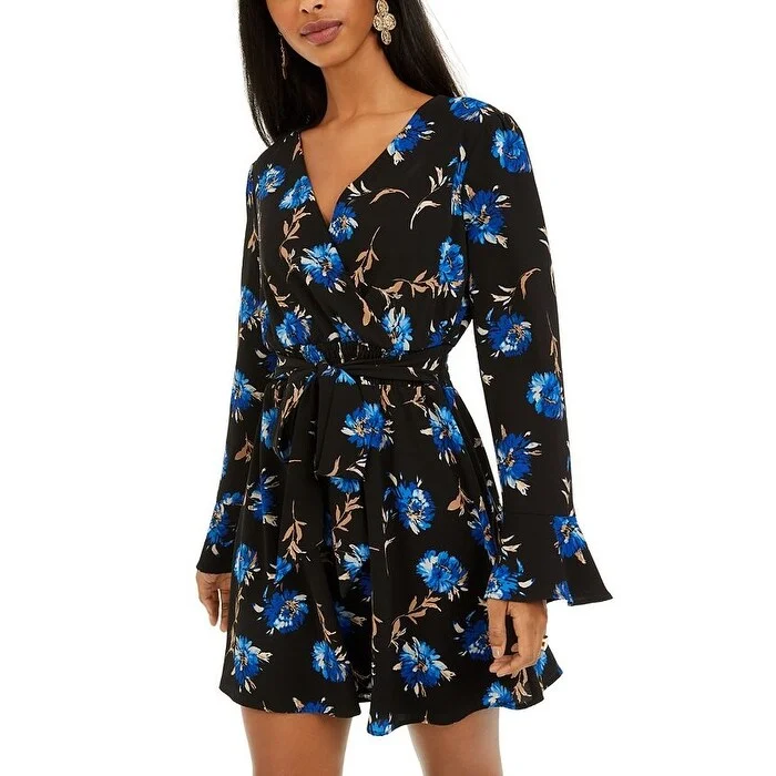 Design Perception As U Wish Junior's Surplice Floral Print Dress Black Size Xx-Small Design Perception As U Wish Junior's Surplice Floral Print Dress Black Size Xx-Small