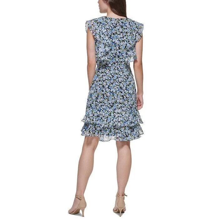 Comfortable Design Tommy Hilfiger Women's Floral Cap Sleeve Above The Knee Fit Flare Dress Blue Size 8