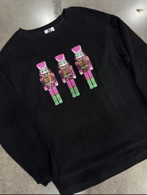 Sequin Nutcracker Black Corded Crewneck