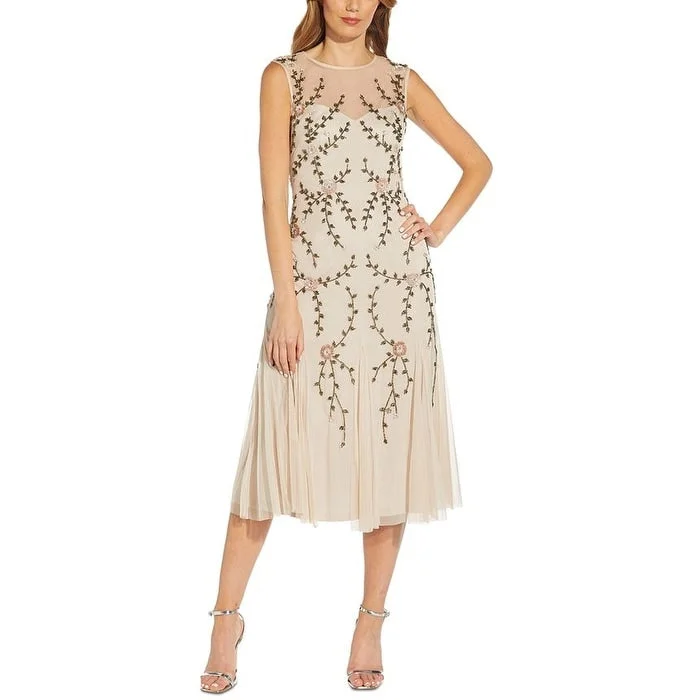 Street Show-off Style Adrianna Papell Women's Embroidered Mesh Overlay Dress Brown Size 0 Street Show-off Style Adrianna Papell Women's Embroidered Mesh Overlay Dress Brown Size 0