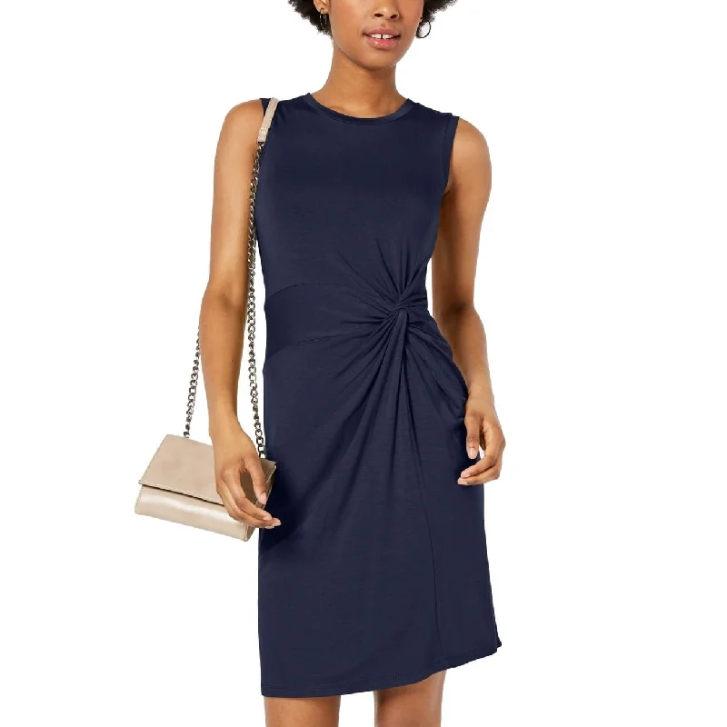 Bottom And Versatile Maison Jules Women's Front Twist Sleeveless Jewel Neck Knee Length Sheath Dress Blue Size Small