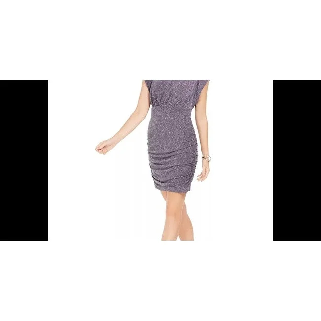 European Plan Vince Camuto Women's Ruched Glitter-Knit Bodycon Dress Silver Size 16
