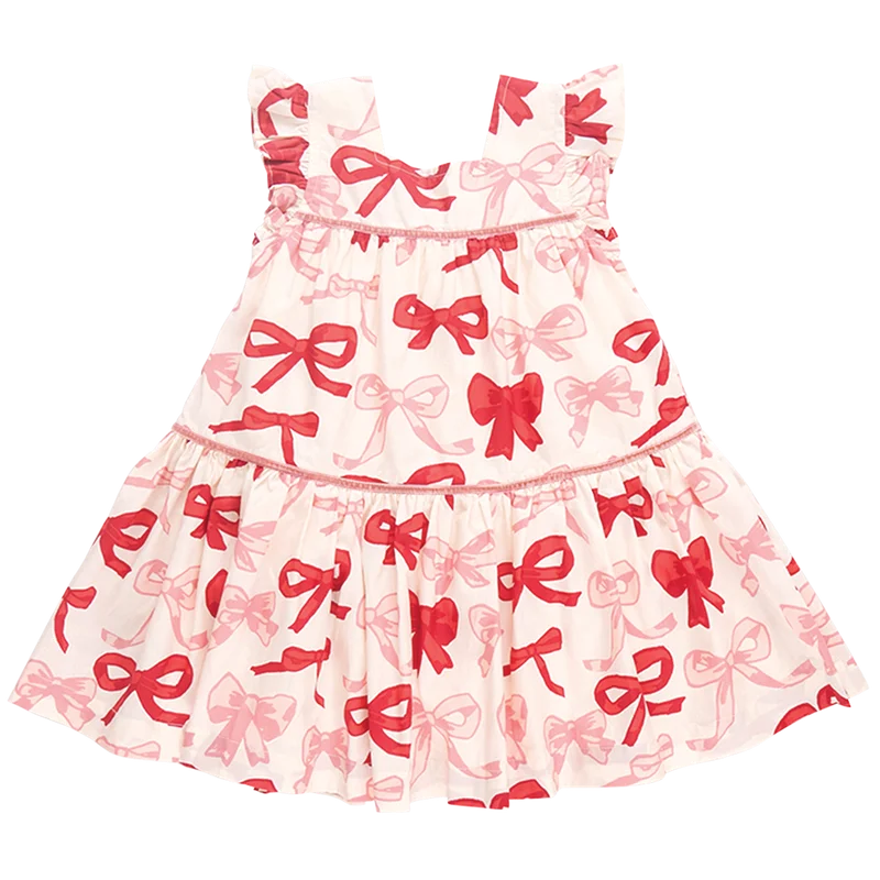Comfortable and simple Pink Chicken Camelia Dress in Valentines Bows