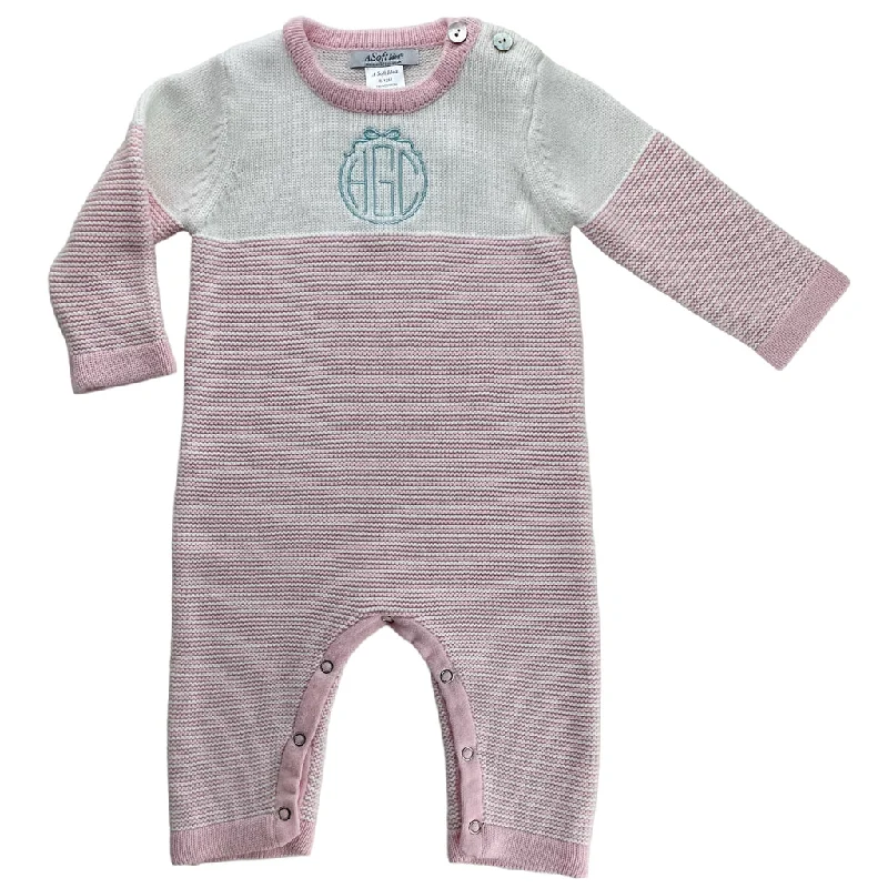 Literary Style A Soft Idea Seed Stitched Striped Romper in Pink