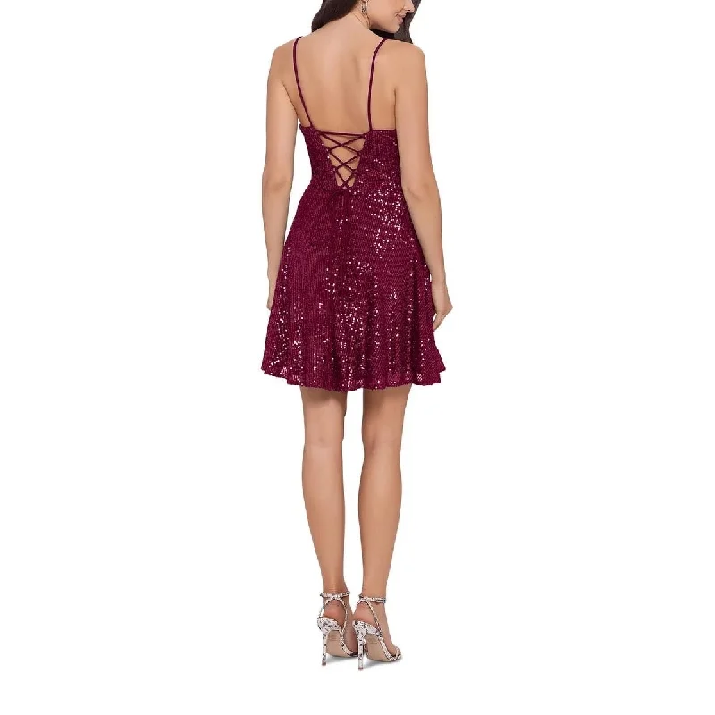 Personalized Design Blondie Nites Junior's Sequinned Fit & Flare Dress Purple Size 16