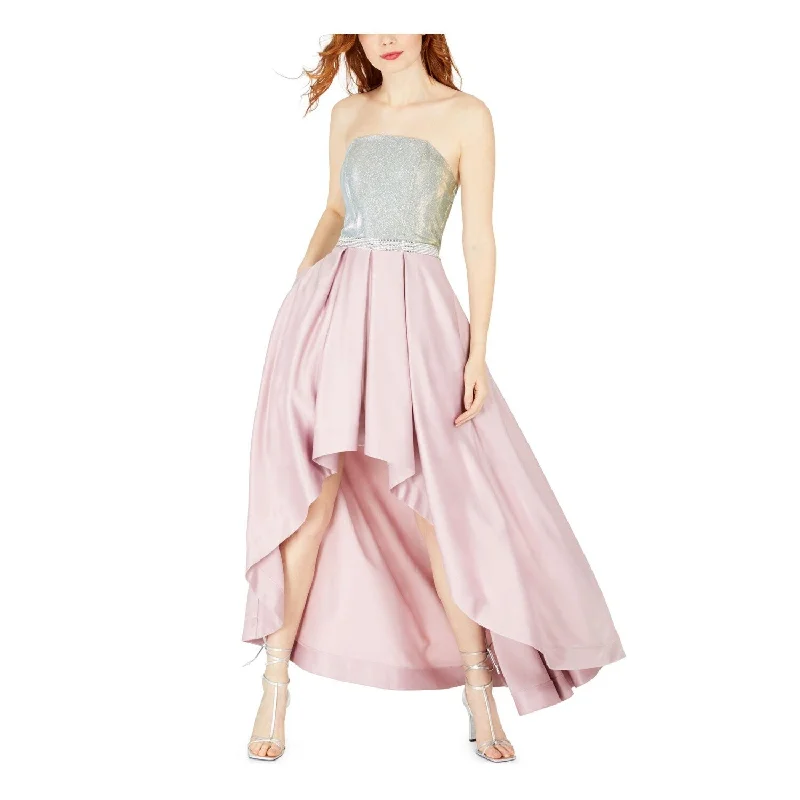 Wearable At Home Or Out Speechless Junior's Rhinestone Patterned Sleeveless Strapless Full Length Formal Hi Lo Dress Pink Size 11