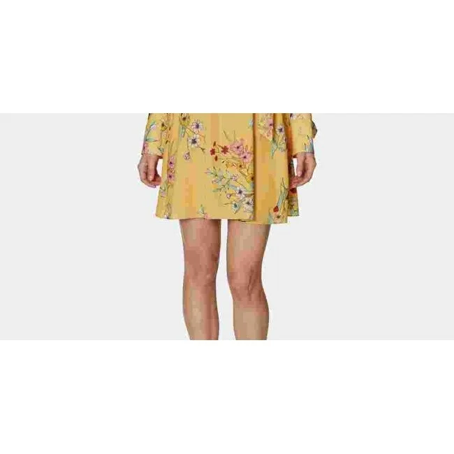 Double-sided Wear Avec Les Filles Women's Long Sleeve V Neck Mini Trapeze Dress Yellow Size 4