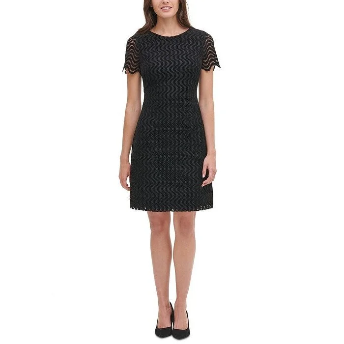 New Products Tommy Hilfiger Women's Fleece Lace Shift Dress Black Size 18