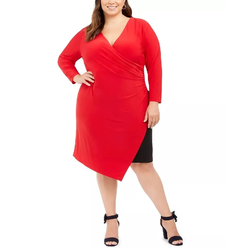 Fashionable And Versatile Tommy Hilfiger Women's Faux Wrap Asymmetric Sheath Dress Red Size 14