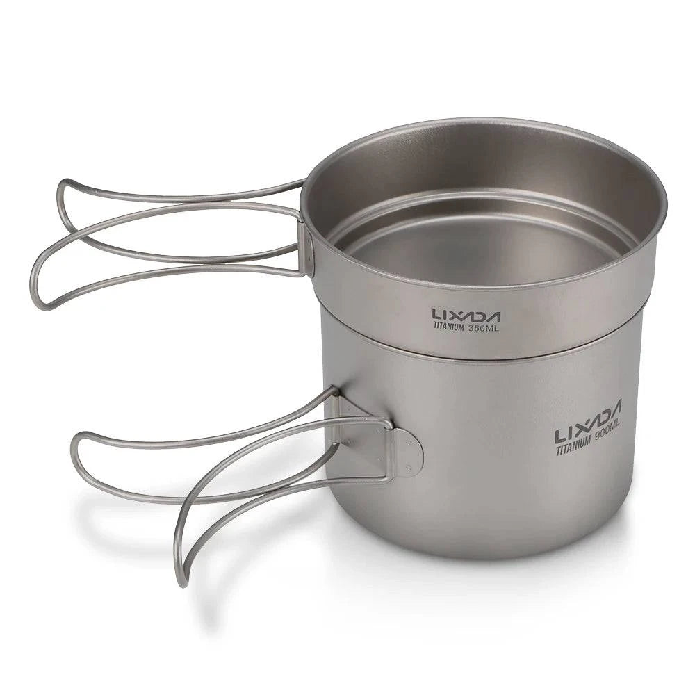 Carefree Lixada Ultralight Titanium Camping Pot Pan Cook Set Outdoor Camping Cookware Set 900ml Pot and 350ml Fry Pan with Folding Handle Carefree Lixada Ultralight Titanium Camping Pot Pan Cook Set Outdoor Camping Cookware Set 900ml Pot and 350ml Fry Pan with Folding Handle