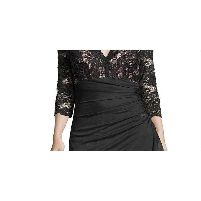 Lace Design Betsy Adam Women's Ruffled Lace Gown Black Size 4