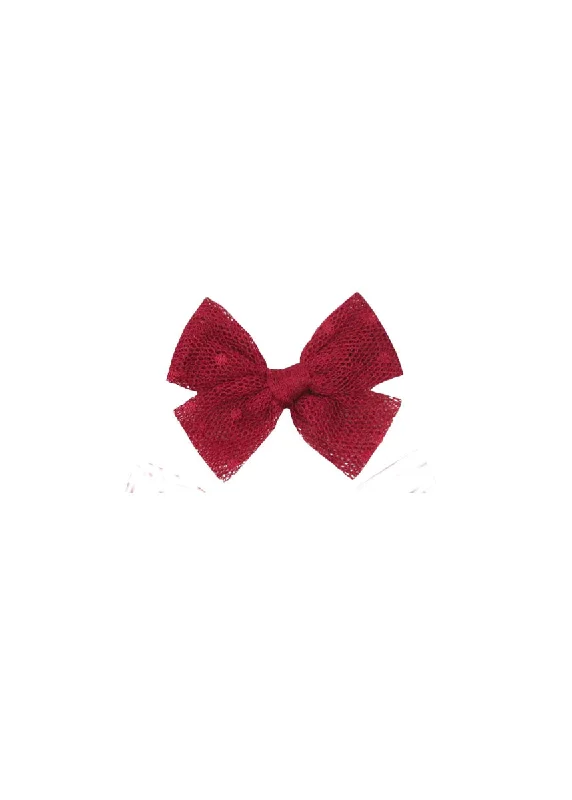 Slightly Flared Design Small Tulle Bow Clip - Red Dot