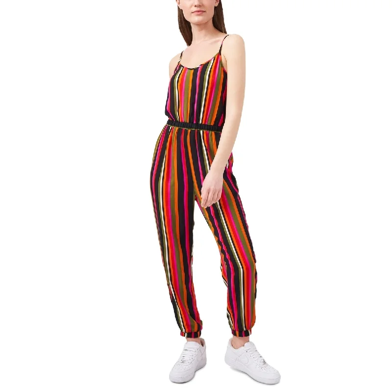 Comfortable Jackets Riley&Rae Women's Striped Spaghetti Strap V Neck Straight Leg Jumpsuit Black Size Medium