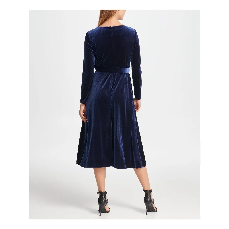 Sporty Elegance Dkny Women's Long Sleeve V Neck Tea Length Wrap Dress Evening Dress Blue Size 2 Sporty Elegance Dkny Women's Long Sleeve V Neck Tea Length Wrap Dress Evening Dress Blue Size 2