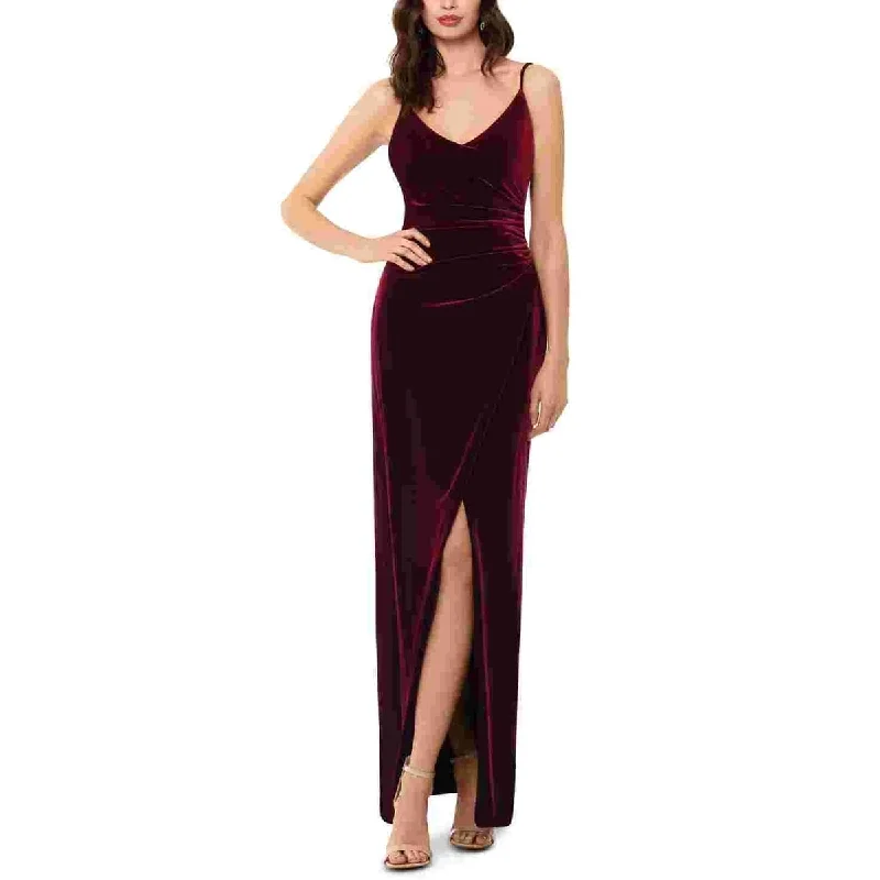Fashion Elements Betsy & Adam Women's Draped Velvet Slit Gown Purple Size 4