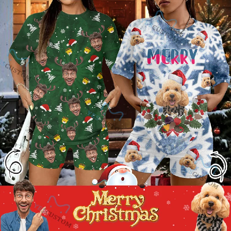 High-end Design Custom Face Oversized Short Sleeve T-Shirt&Biker Shorts Set Merry Christmas Women 2 Piece Outfit Sports Tracksuit High-end Design Custom Face Oversized Short Sleeve T-Shirt&Biker Shorts Set Merry Christmas Women 2 Piece Outfit Sports Tracksuit