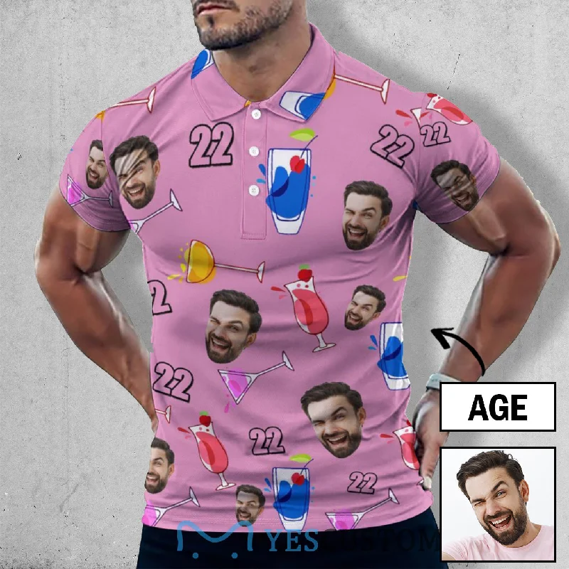 Creative Style Custom Face & Age Cheers All Over Print Black Polo Shirt Personalized Men's Golf Shirt for Bithday Creative Style Custom Face & Age Cheers All Over Print Black Polo Shirt Personalized Men's Golf Shirt for Bithday