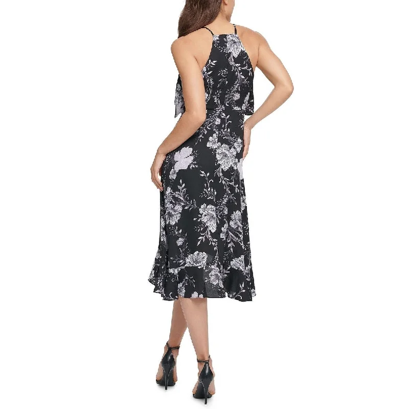 Relaxed Wear Kensie Women's Floral Sleeveless Halter Below The Knee Fit Flare Evening Dress Black Size 6 Relaxed Wear Kensie Women's Floral Sleeveless Halter Below The Knee Fit Flare Evening Dress Black Size 6