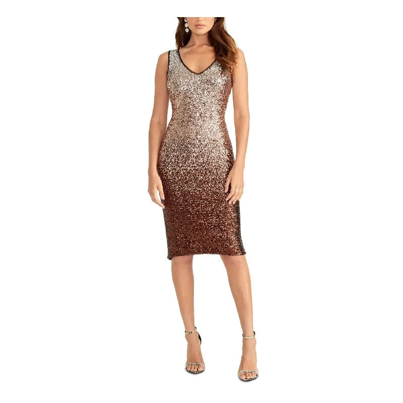 Classic Style Rachel Roy Women's Sequined Ombre Sleeveless V Neck Knee Length Sheath Cocktail Dress Brown Size 2 Classic Style Rachel Roy Women's Sequined Ombre Sleeveless V Neck Knee Length Sheath Cocktail Dress Brown Size 2