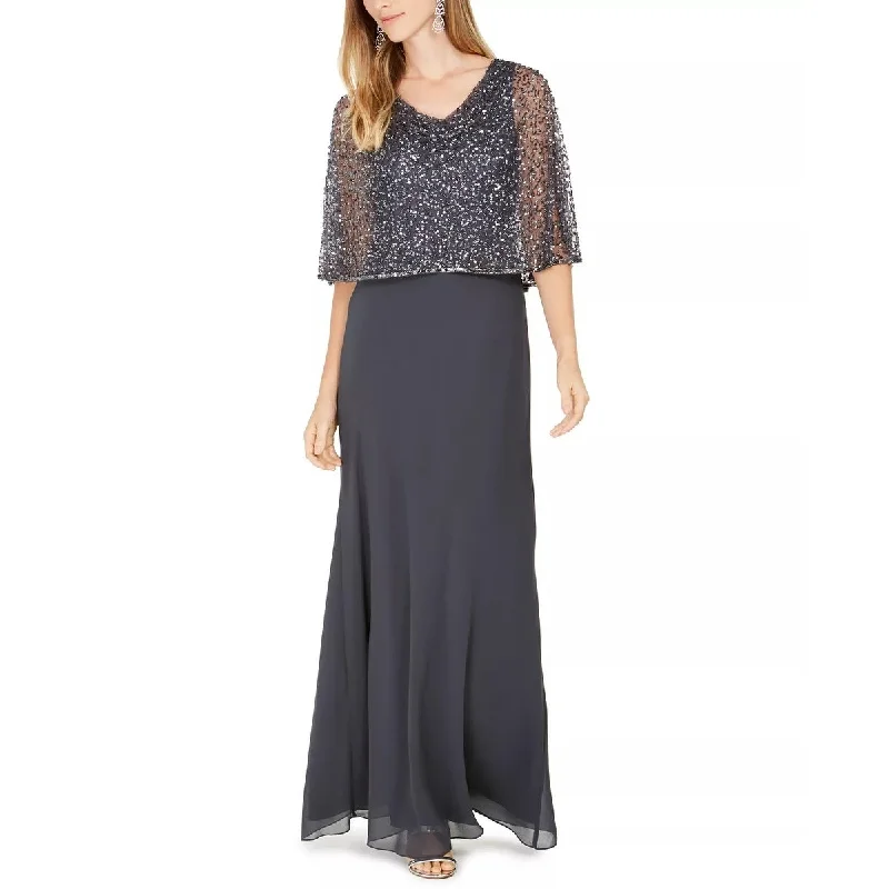 Fashion Innovation J Kara Women's Sequined Capelet Gown Gray Size 12